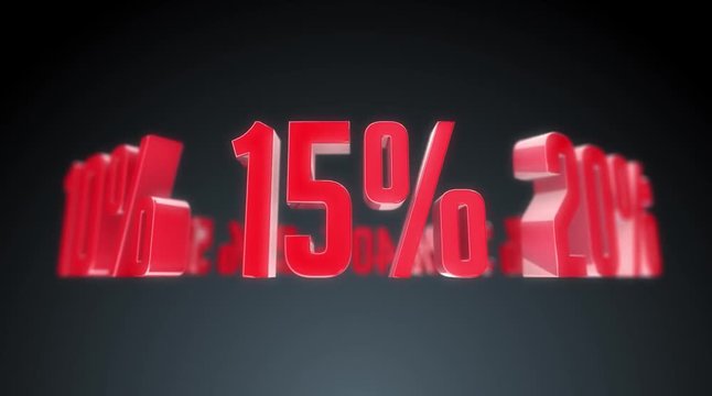 Red percentage signs rotating carousel on dark background and chroma key background