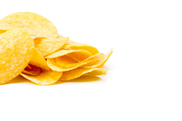 yellow potato chips isolated on white