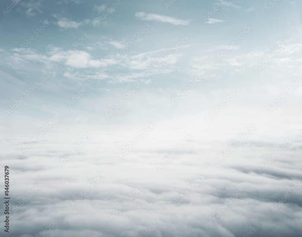 Poster Sky above the clouds background with copy space