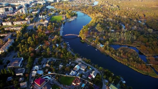 Autumn. River, forest, city.  Shot the dji Phanom 3pro