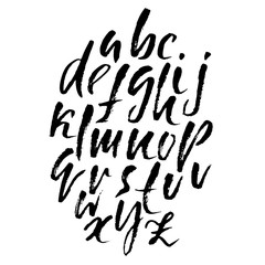 Hand drawn dry brush font. Modern brush lettering. Grunge style alphabet. Vector illustration.