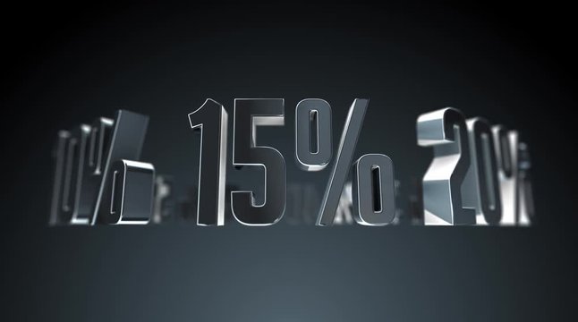 Silver percentage signs rotating carousel on dark background and chroma key background