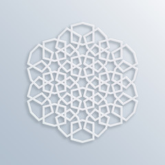 Obraz premium Islamic geometric pattern. Sacred geometry. Vector muslim mosaic, persian motif. Elegant white oriental ornament, traditional arabic art. Mosque decoration element. 3D illustration for greeting cards
