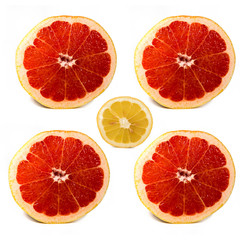 Grapefruit and Lemon on White Background. Top View.