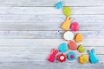 Easter homemade gingerbread cookie over wooden table