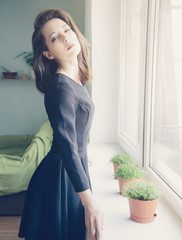 Beautiful woman in black dress