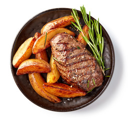 Fototapeta grilled beef steak and potatoes obraz