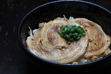 Japanese food rice with slice pork and egg, Butadon