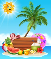 Summer holiday background with tropical fruits
