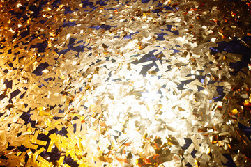 Golden confetti With Sparkling Glitter - Christmas and party background