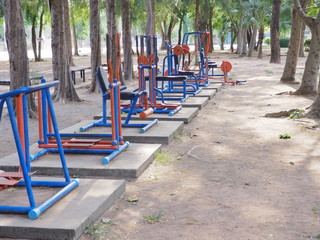 Fototapeta na wymiar Fitness equpment in park.