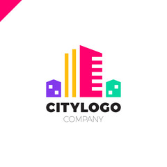 Abstract city building logo design concept. Symbol icon of residential, apartment and city landscape.