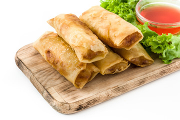 Vegetable spring rolls isolated on white background
