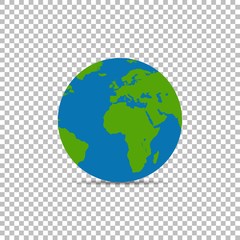 Planet Earth with shadow on a transparent background