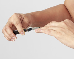 Woman manicure and pedicure. body care, spa treatments on white background.
