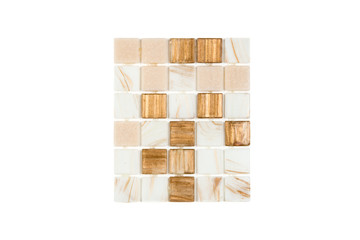Fragment of a mosaic of small shiny tiles on white background