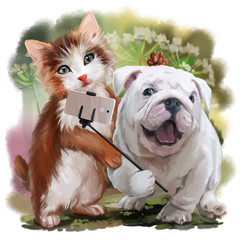 Cat and dog pose for a selfie