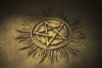 Fototapeta premium Pentagramm Flamme Gold