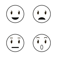Set of emoticons, emoji icon isolated on white background. Black and white