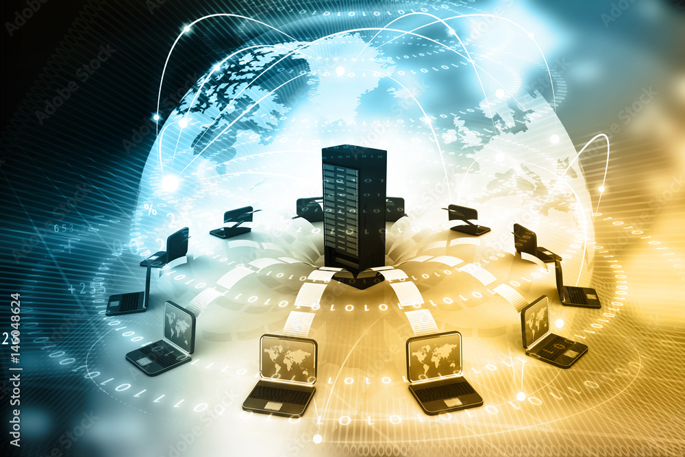 Poster file sharing concept, data transferring on digital background. 3d render