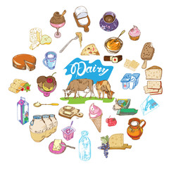 Colorful Drawing Farm Elements Round Concept