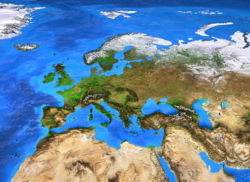 Fototapeta High resolution world map focused on Europe