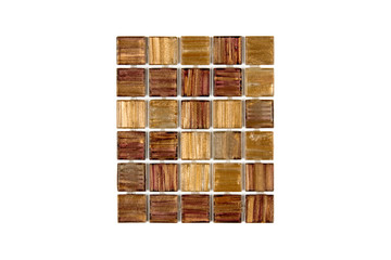 Fragment of a mosaic of small shiny tiles on white background 