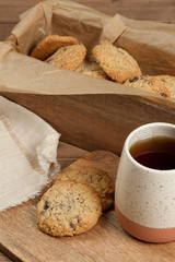 Home Baked Oat Cookies With Coconut And Chocolate.