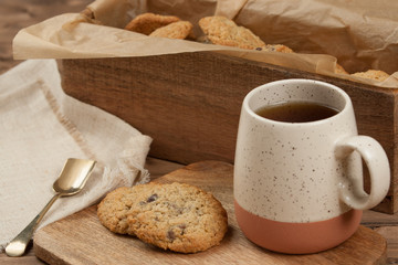 Home Baked Oat Cookies With Coconut And Chocolate.