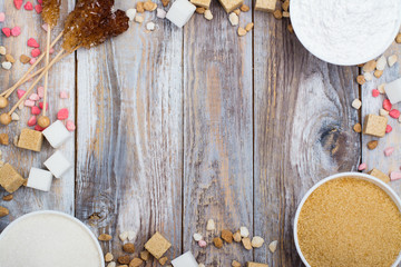 Sugar variety on wooden table