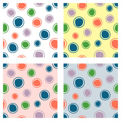 Set of seamless vector geometrical patterns. Endless background with hand drawn circles. Graphic illustration. Print for cover, fabric, wrapping, background.