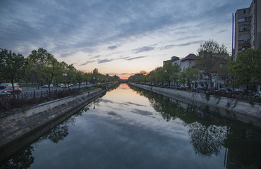 Bucharest at sunset - view with Dimbovita river