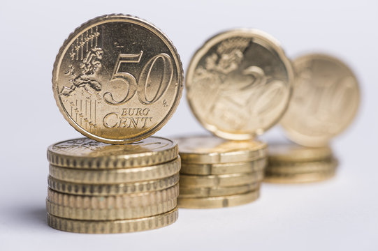 golden euro coins lined up