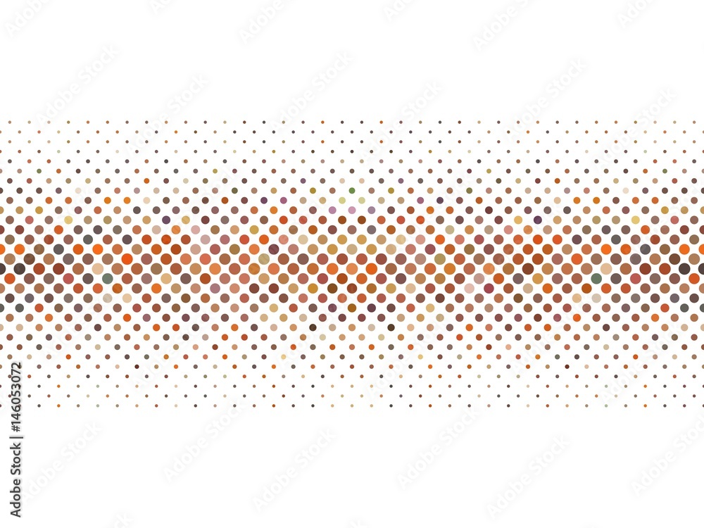 Poster abstract vector halftone texture of orange toned dots in cross arrangement on white background. uppe