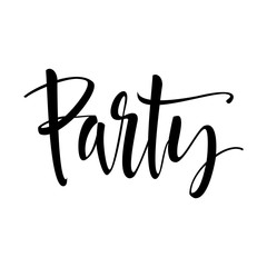 Party. Calligraphy brush. Lettering. Sign.