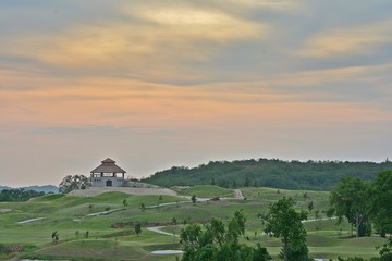 Evening sky with greenlawn