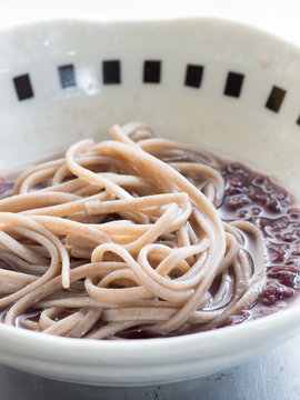 Japanese cuisine, Japanese soba noodle in sweet red beans soup