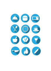 Vector round blue shadow cooking, food, drink web icons set for web design