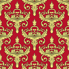 Fototapeta premium Vector damask seamless pattern, gold on red background