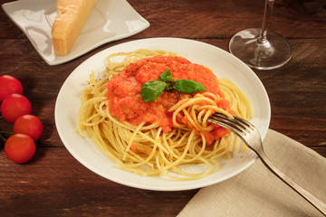 Fork with spaghetti with a place for text