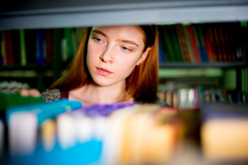 College student in library