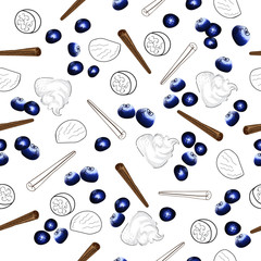 Fototapeta na wymiar seamless pattern of blueberries cream and spices