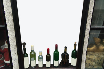 Bottles in the window on a white background mockup