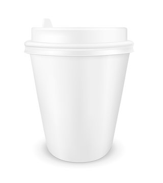 White disposable paper coffee cup