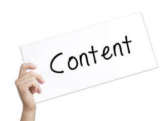 Content Sign on white paper. Man Hand Holding Paper with text. Isolated on white background