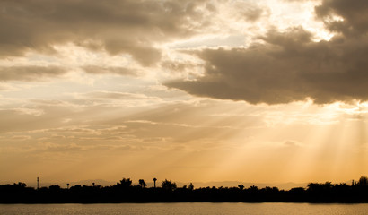 colorful dramatic sky with cloud at sunset