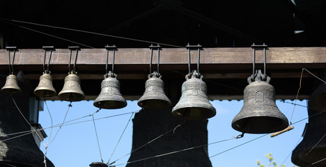 Cast-iron ancient bells of an orthodox church, close up