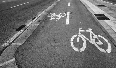Fototapeta premium Bicycle lane sign on the road, symbol for roadway part reserved for cyclist only