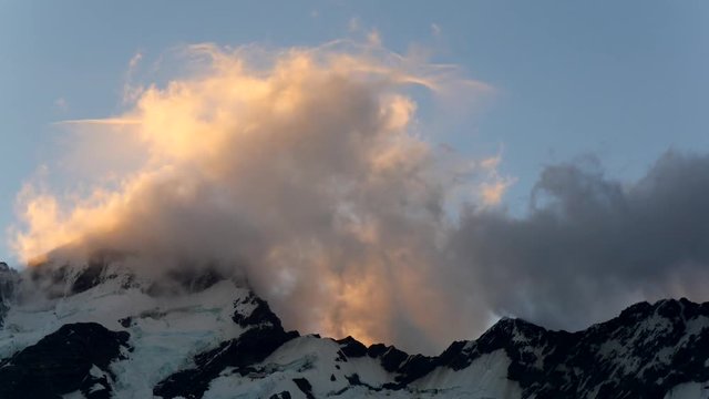 Timelapse of mountain peak in hooker valley new zealand