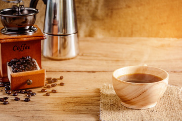 coffee cup on wood table